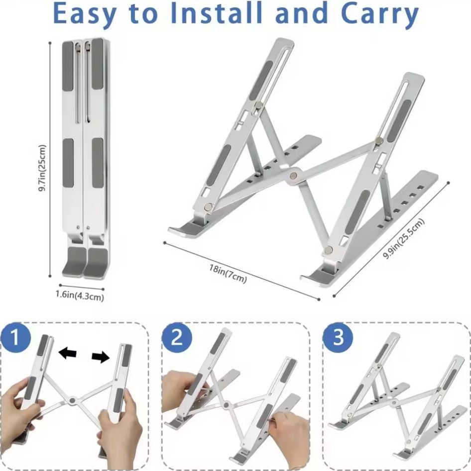 Adjustable Foldable Laptop Stand – Portable 6-Level ABS Holder for Laptops & Tablets