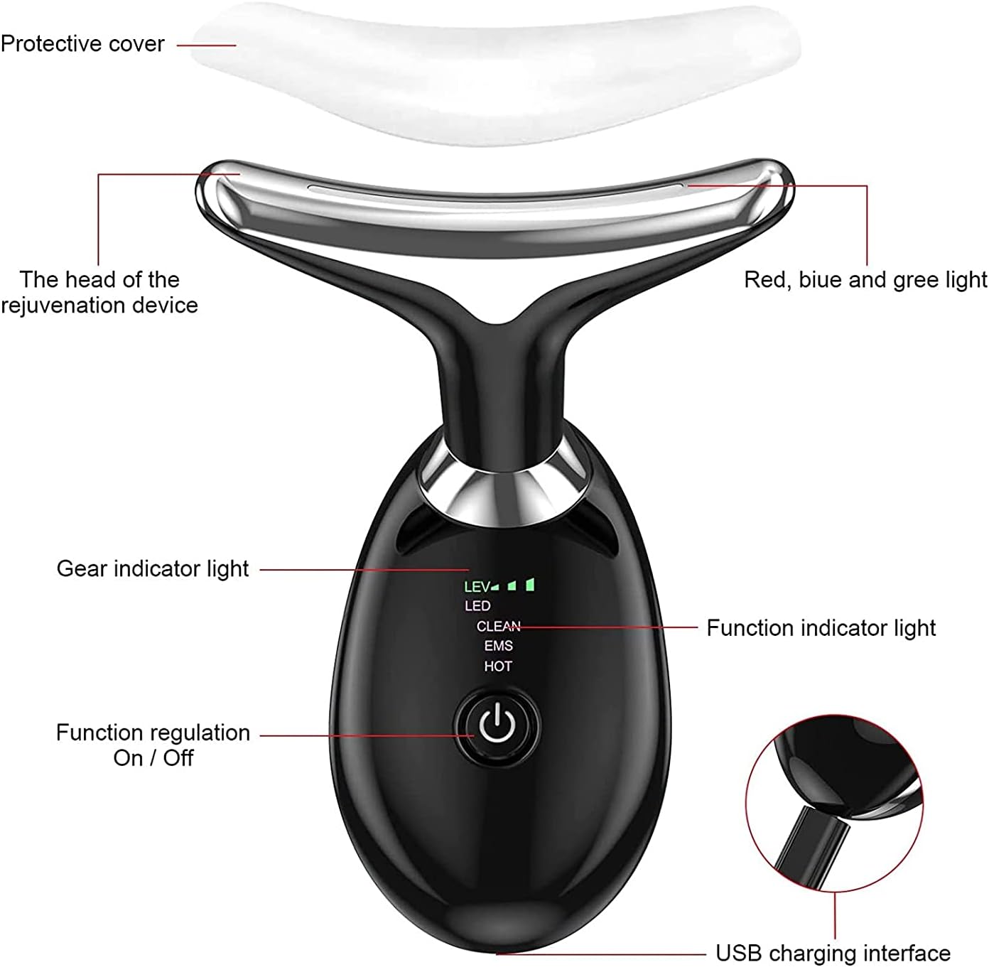 Anti Wrinkle Beauty Apparatus – Neck & Face Lifting Device with EMS & LED