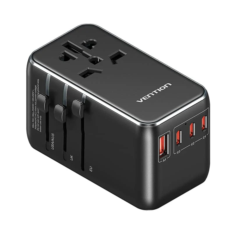 65W GaN Universal Travel Adapter – 3-Port Fast Charger for Worldwide Use