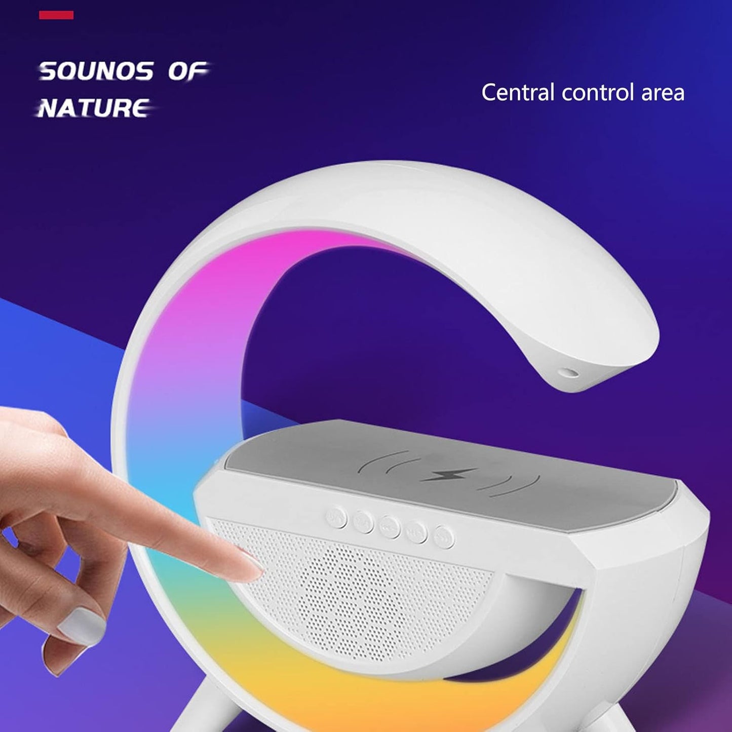 Multi-functional LED Atmosphere Lamp with Wireless Charger, Speaker & Clock