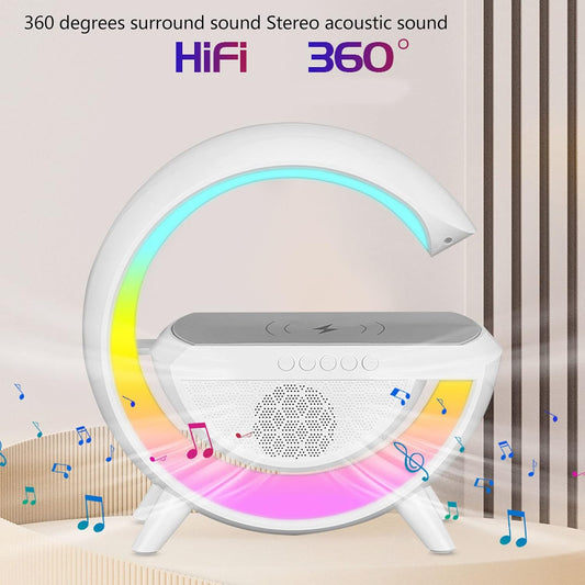 Multi-functional LED Atmosphere Lamp with Wireless Charger, Speaker & Clock