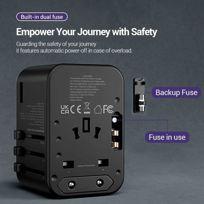 65W GaN Universal Travel Adapter – 3-Port Fast Charger for Worldwide Use