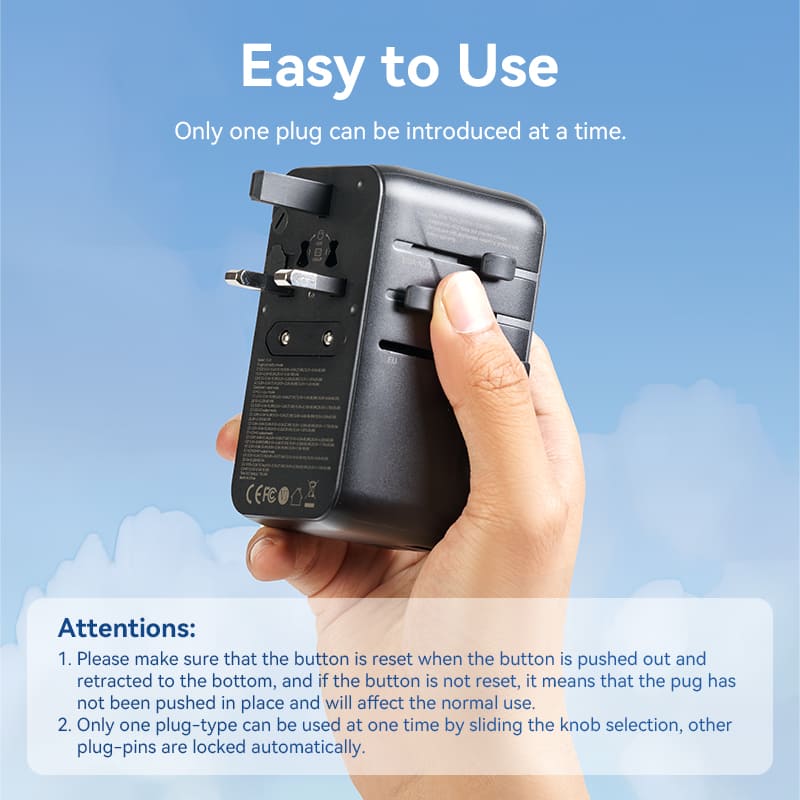 65W GaN Universal Travel Adapter – 3-Port Fast Charger for Worldwide Use