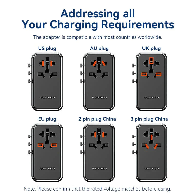 65W GaN Universal Travel Adapter – 3-Port Fast Charger for Worldwide Use