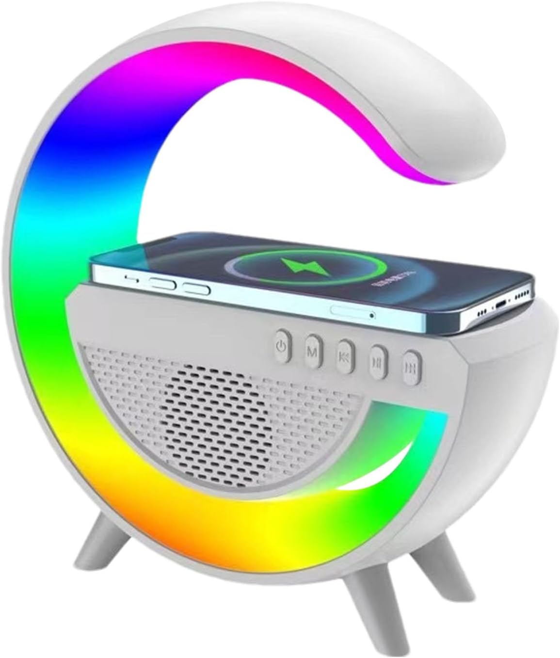 Multi-functional LED Atmosphere Lamp with Wireless Charger, Speaker & Clock