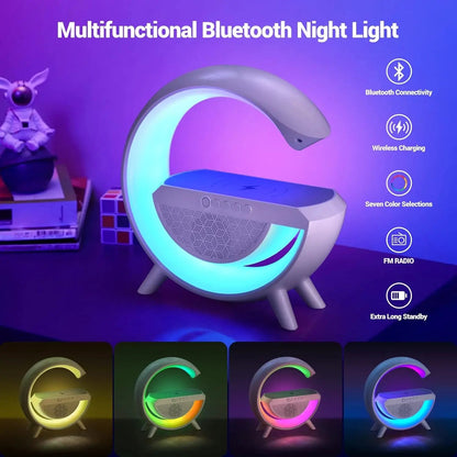 Multi-functional LED Atmosphere Lamp with Wireless Charger, Speaker & Clock