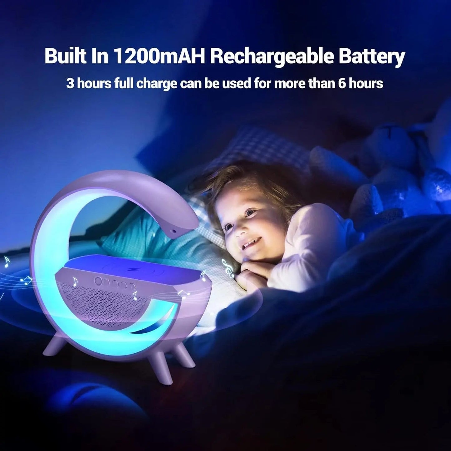 Multi-functional LED Atmosphere Lamp with Wireless Charger, Speaker & Clock