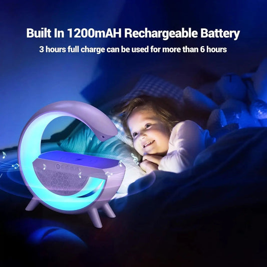 Multi-functional LED Atmosphere Lamp with Wireless Charger, Speaker & Clock