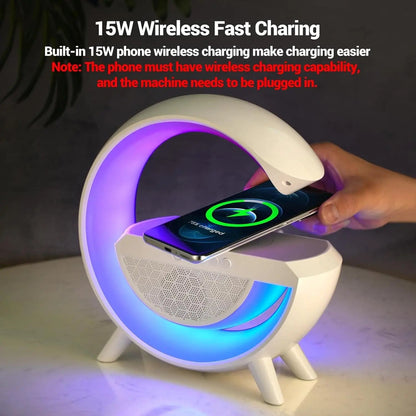 Multi-functional LED Atmosphere Lamp with Wireless Charger, Speaker & Clock