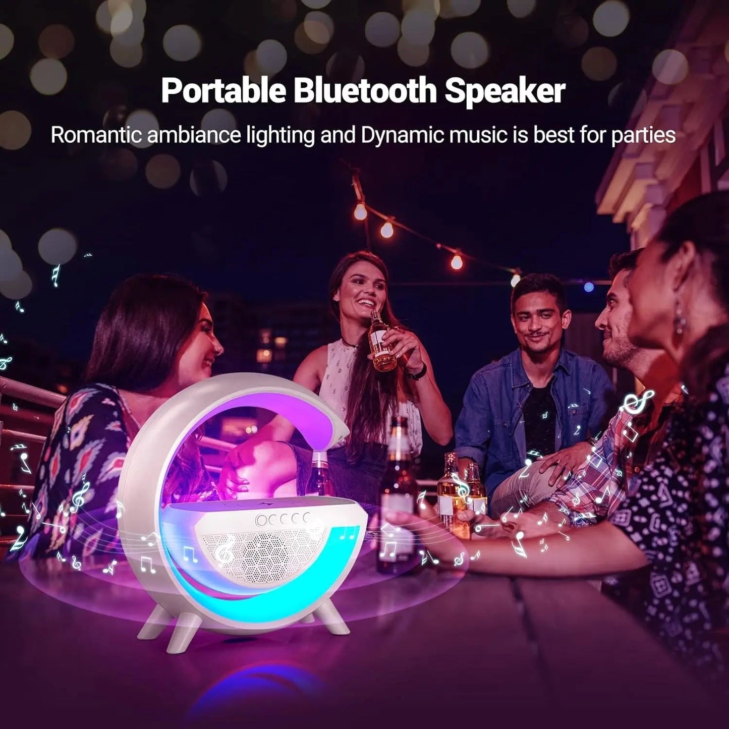 Multi-functional LED Atmosphere Lamp with Wireless Charger, Speaker & Clock
