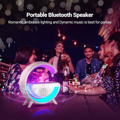 Multi-functional LED Atmosphere Lamp with Wireless Charger, Speaker & Clock