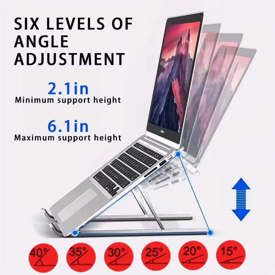 Adjustable Foldable Laptop Stand – Portable 6-Level ABS Holder for Laptops & Tablets