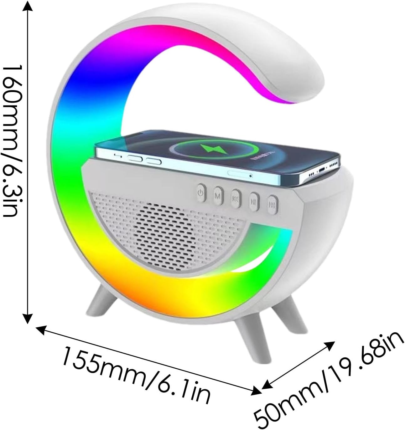 Multi-functional LED Atmosphere Lamp with Wireless Charger, Speaker & Clock