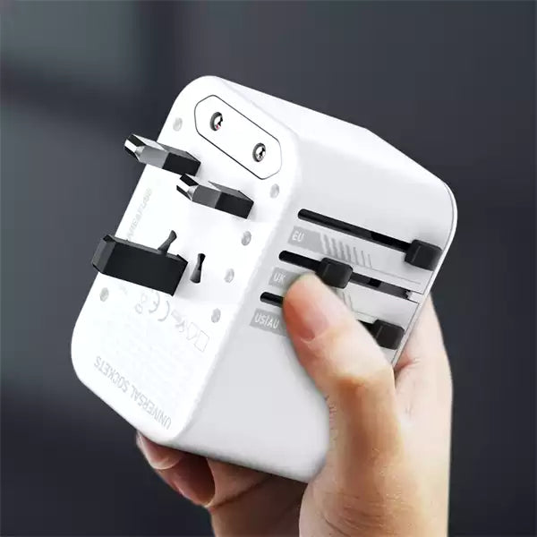 65W GaN Universal Travel Adapter – 3-Port Fast Charger for Worldwide Use