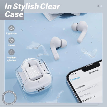 T6 Crystal Wireless Earphones with LED Display & Bluetooth 5.3