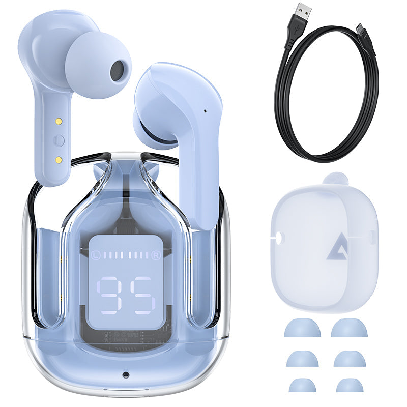T6 Crystal Wireless Earphones with LED Display & Bluetooth 5.3