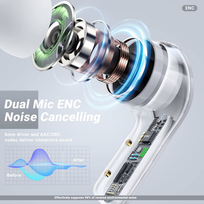 T6 Crystal Wireless Earphones with LED Display & Bluetooth 5.3