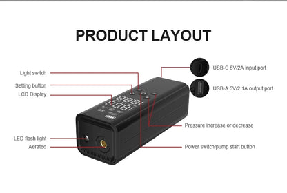 Multifunctional Air Pump – Fast & Portable Tire Inflator with LED Display