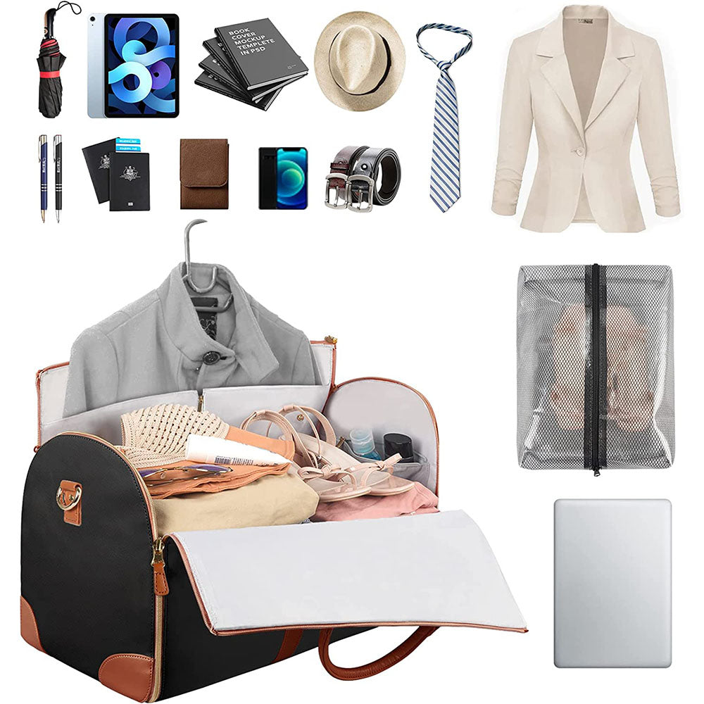 High Capacity Folding Travel Duffle – Waterproof Bag That Unfolds to Hang Clothes