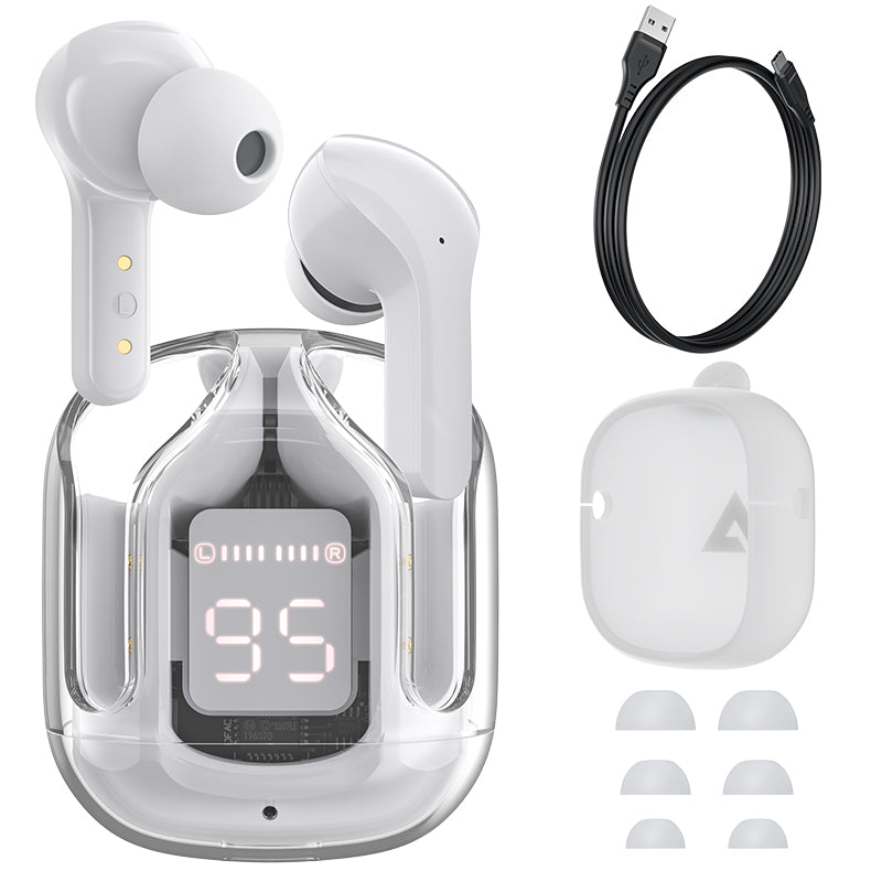 T6 Crystal Wireless Earphones with LED Display & Bluetooth 5.3