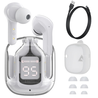 T6 Crystal Wireless Earphones with LED Display & Bluetooth 5.3