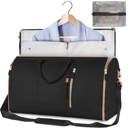 High Capacity Folding Travel Duffle – Waterproof Bag That Unfolds to Hang Clothes