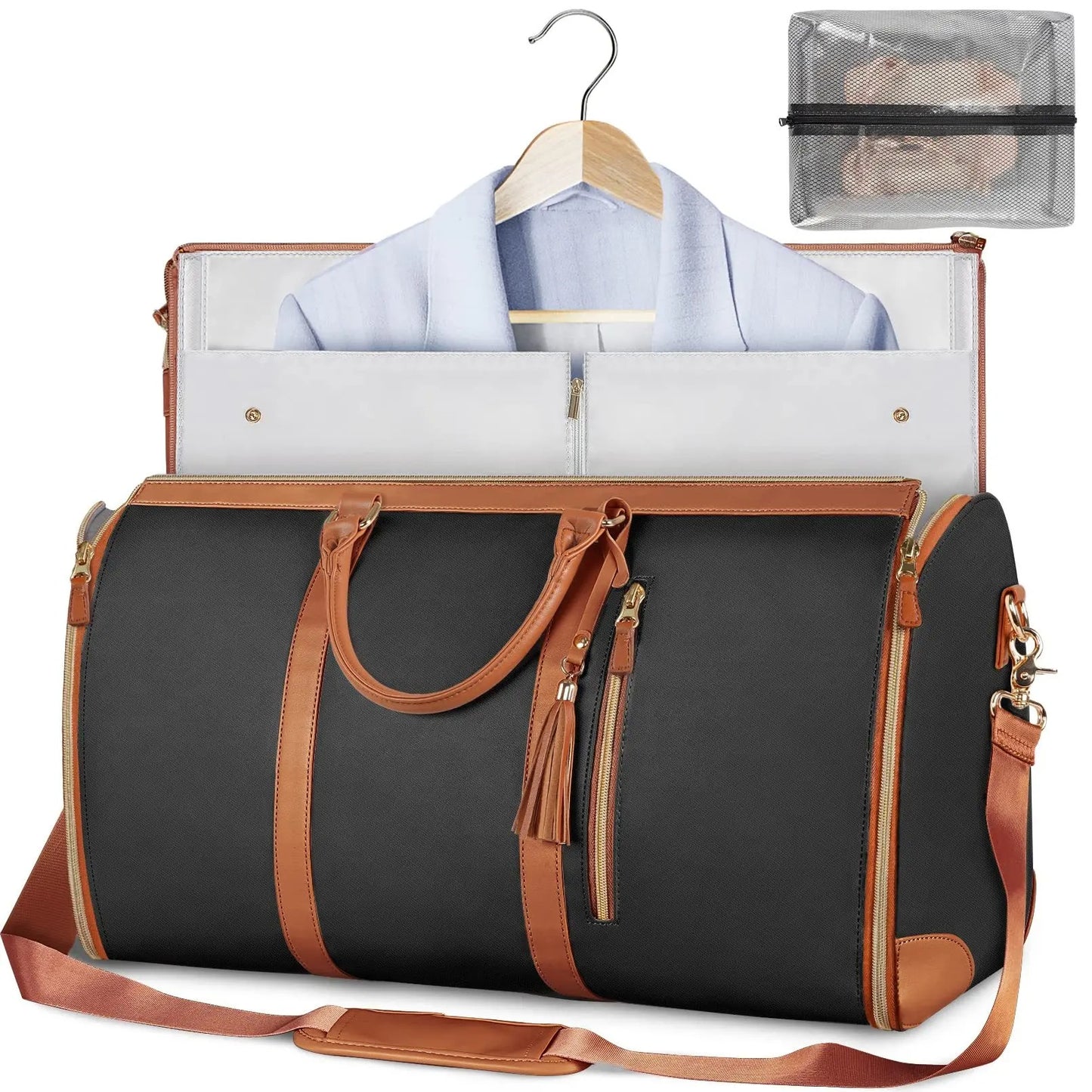 High Capacity Folding Travel Duffle – Waterproof Bag That Unfolds to Hang Clothes